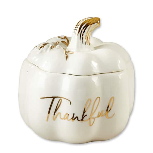 Kate Aspen White Thankful Pumpkin Decorative Bowl